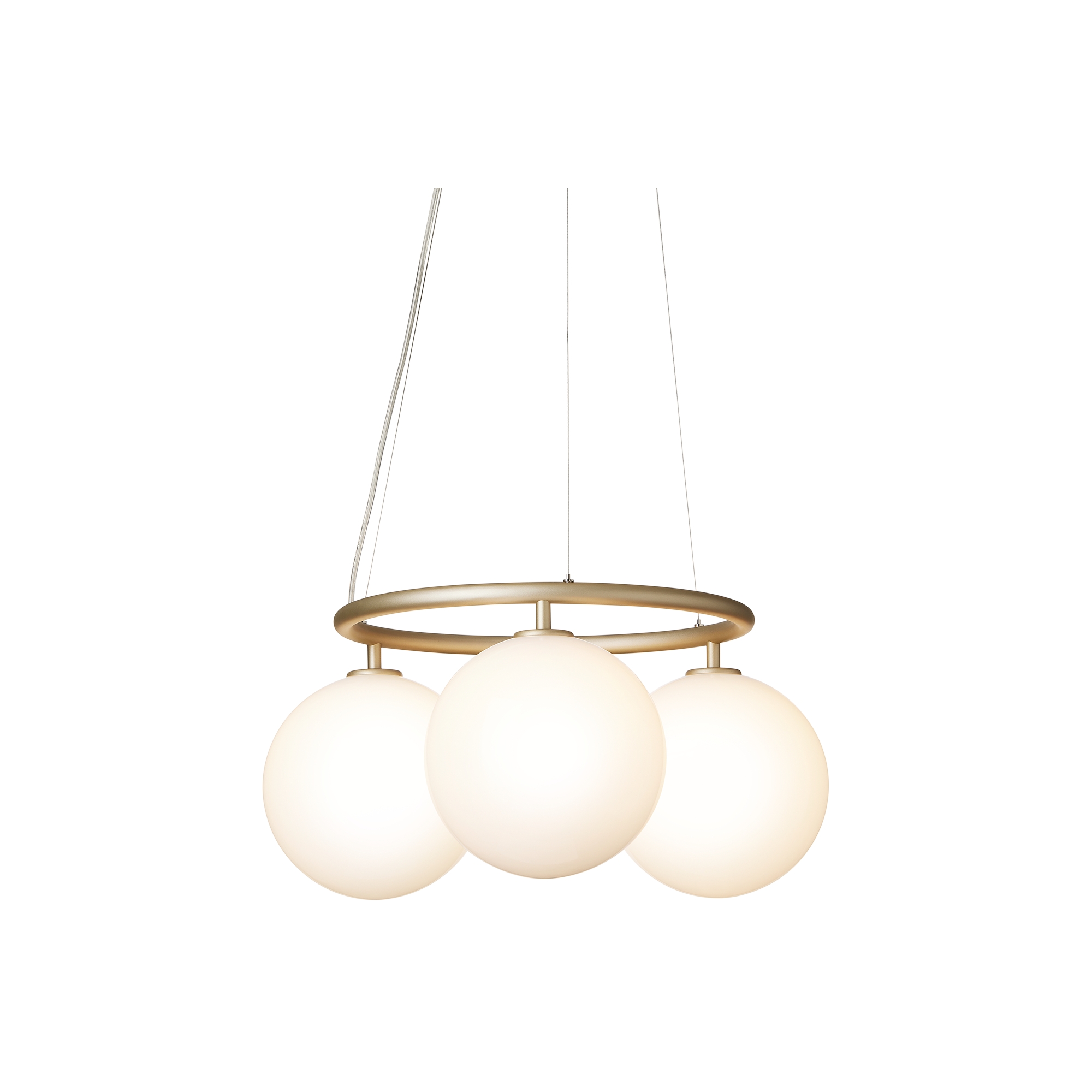 Nuura – Suspension Miira 3 Circular, laiton et verre opal blanc