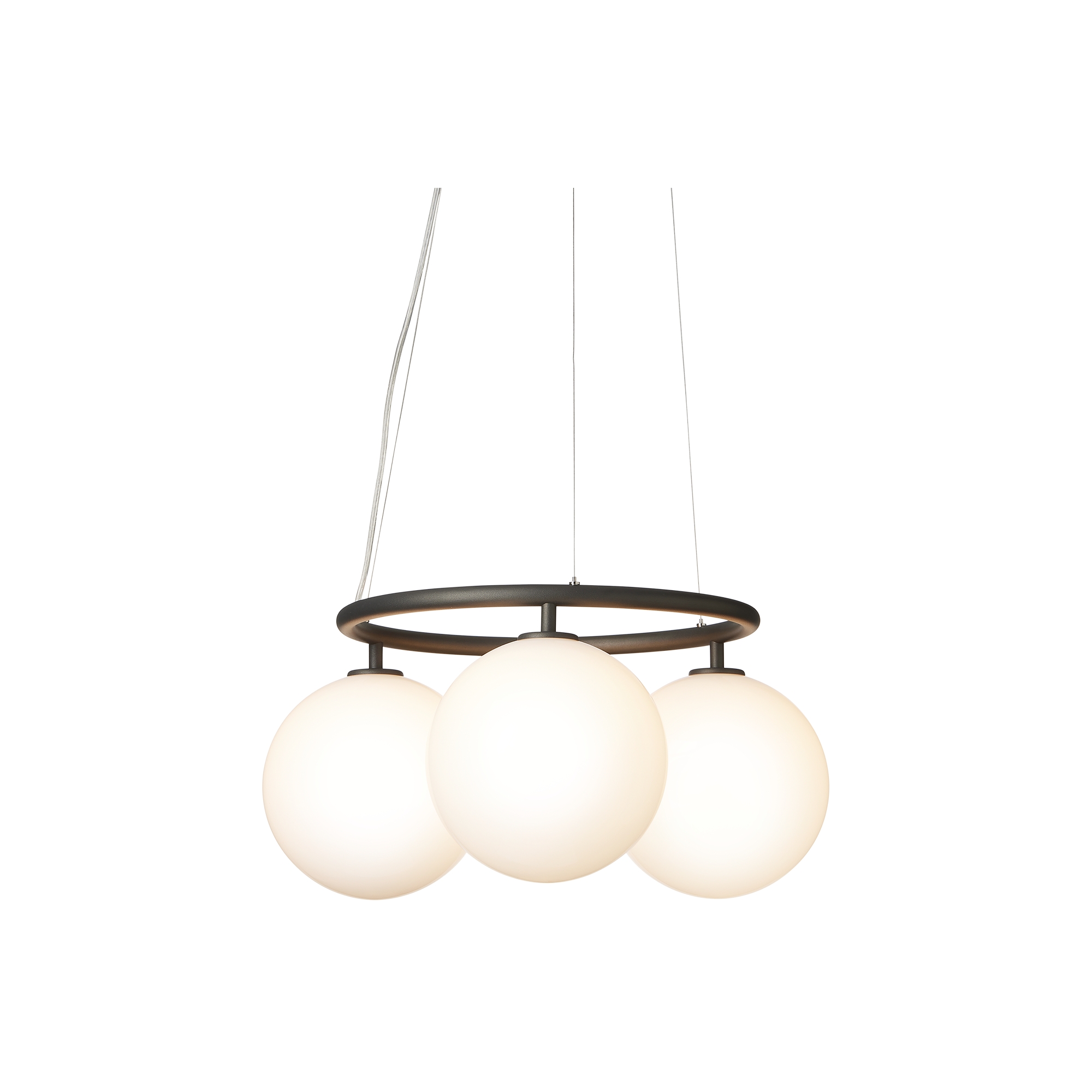 Nuura – Suspension Miira 3 Circular, rock grey et verre opal blanc