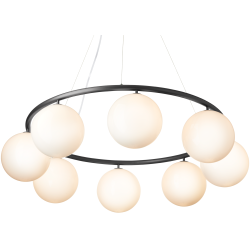 Nuura – Suspension Miira 8 Circular, rock grey et verre opal blanc