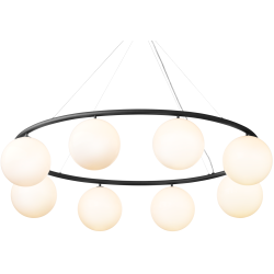 Nuura – Suspension Miira 8 Oval, rock grey et verre opal blanc