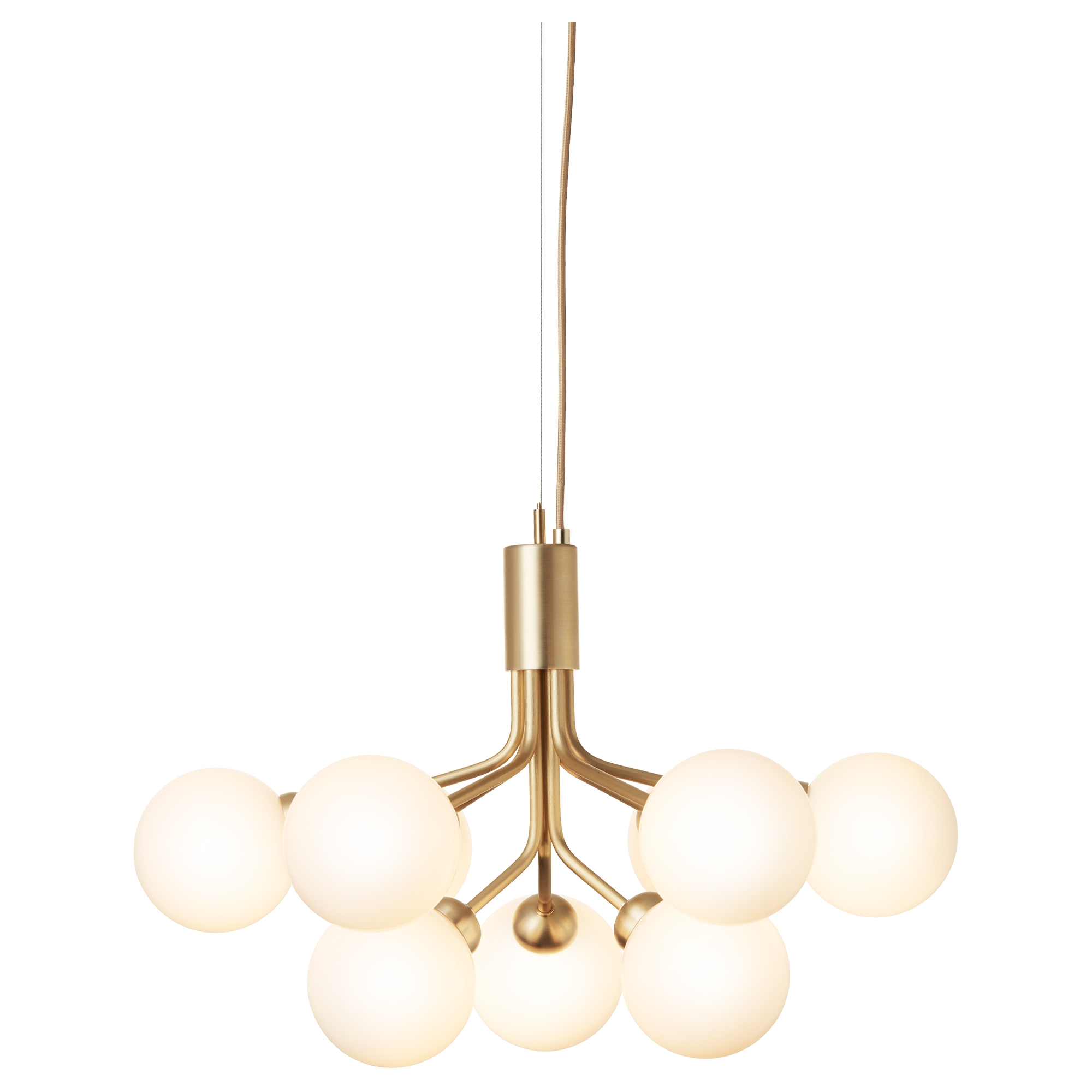 Nuura – Apiales 9 pendant, brushed brass and white opal glass