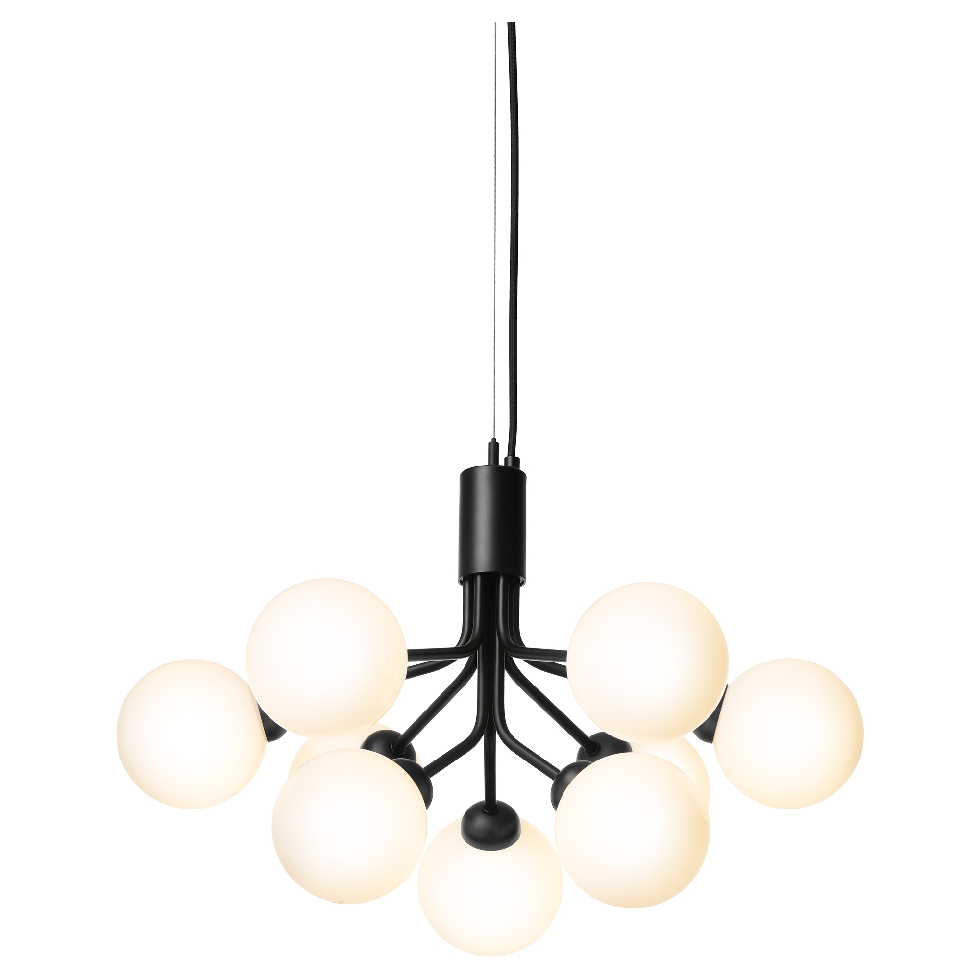 Nuura – Apiales 9 pendant, satin black and white opal glass