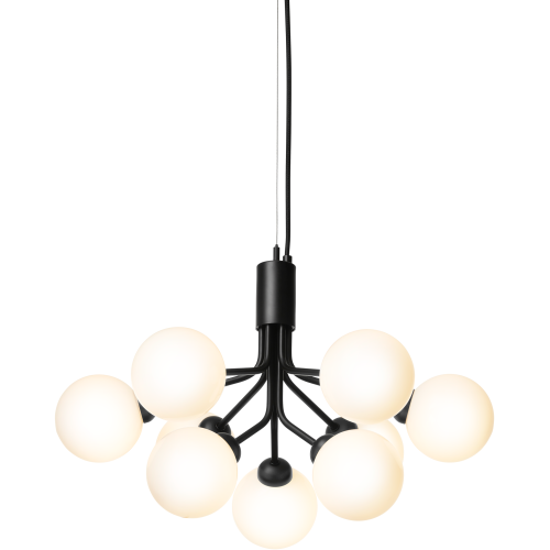 Nuura – Apiales 9 pendant, satin black and white opal glass