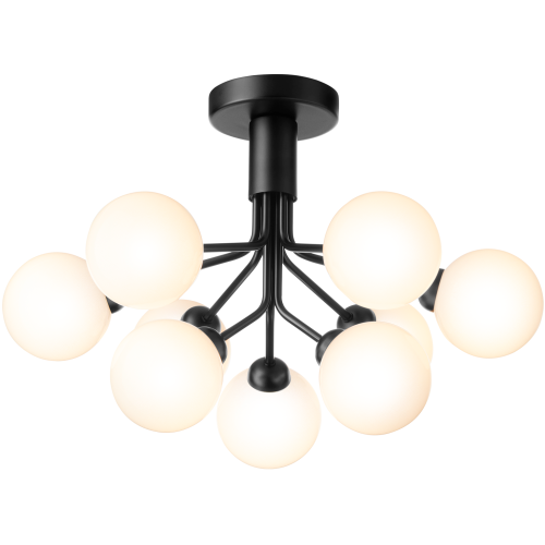 Nuura – Plafonnier Apiales 9, noir satiné et verre opal blanc