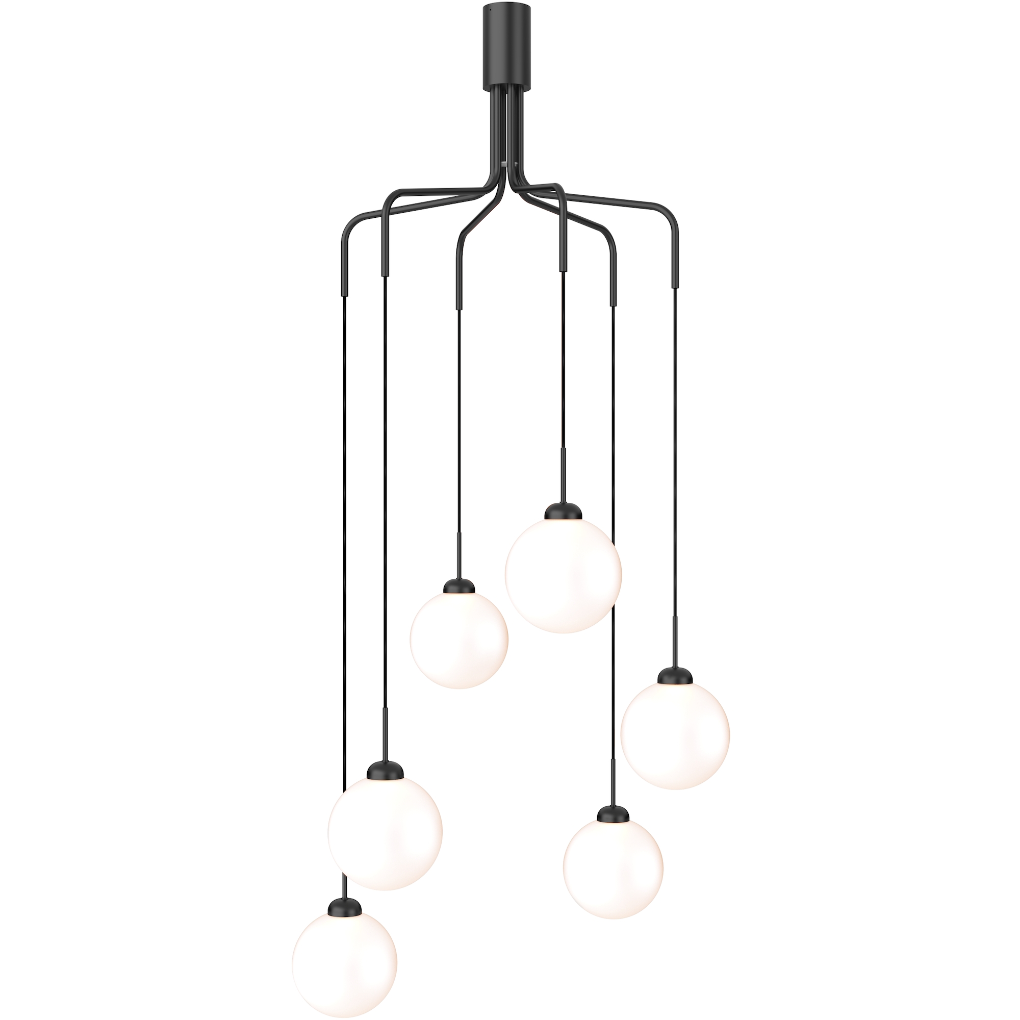 Nuura – Apiales Cluster chandelier, satin black and white opal glass