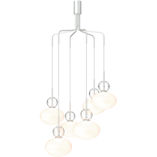 Nuura – Lustre Rizzatto Cluster, argent satiné et verre opal blanc