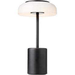 Nuura – Lampe de table portable Blossi Mini, noir et verre opal blanc