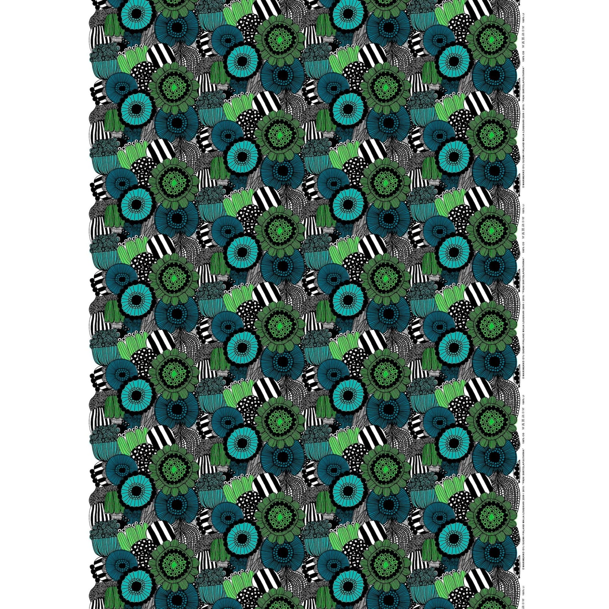 Pieni Siirtolapuutarha - white, green, black 160 - cotton - Marimekko fabric