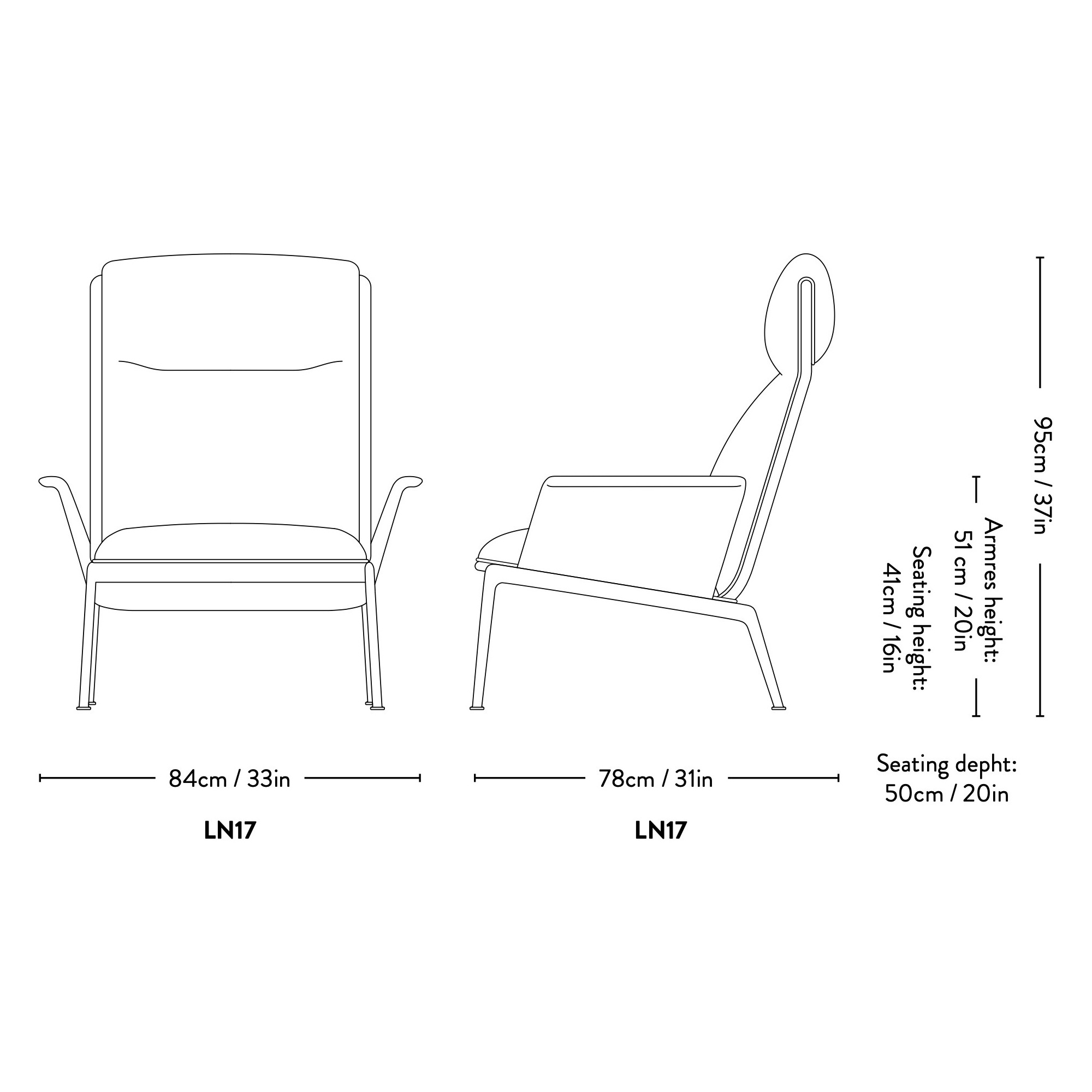 &Tradition – Fauteuil Muno LN16, dossier haut avec accoudoirs