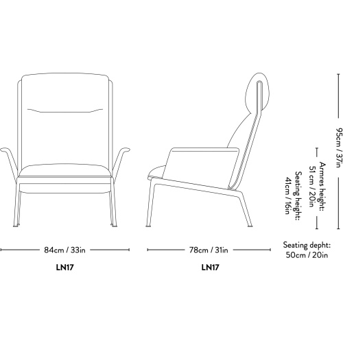 &Tradition – Fauteuil Muno LN16, dossier haut avec accoudoirs