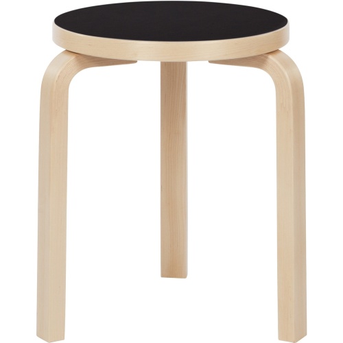 Artek – Stool 60, birch + black lino seat