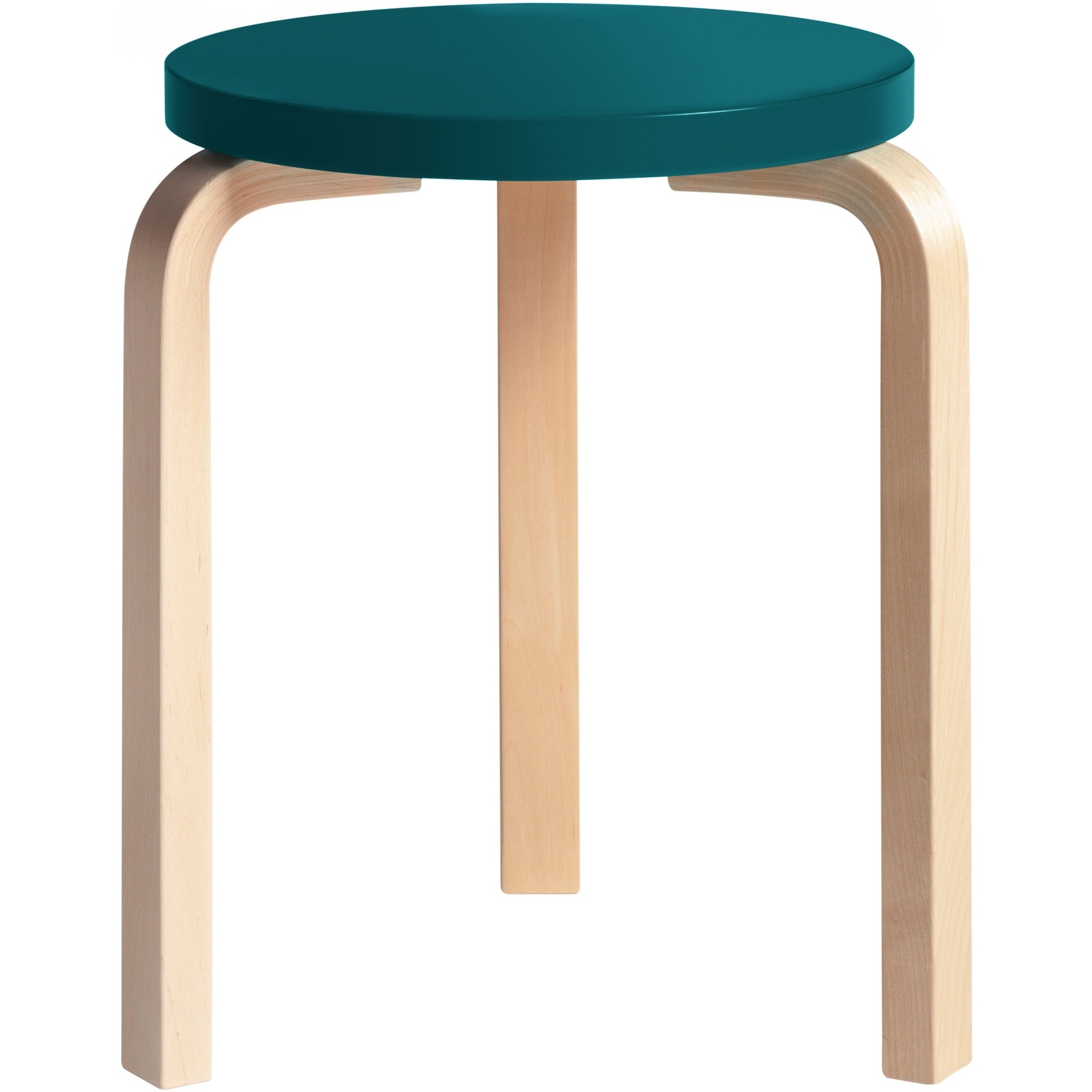 Artek – Stool 60, bouleau + assise pétrole