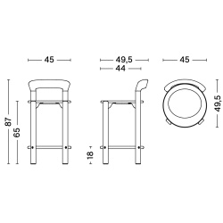 Tabouret de bar REY H65cm, Noir profond + Steelcut trio 124 - HAY