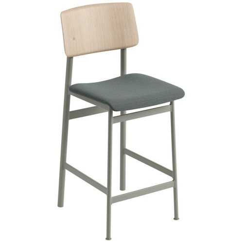 H65cm - Steelcut Trio 966 + dusty green/chêne - tabouret de bar Loft - Muuto