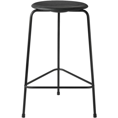 High Dot counter stool, 3 legs – Black Intense leather / Matt Black - Fritz Hansen