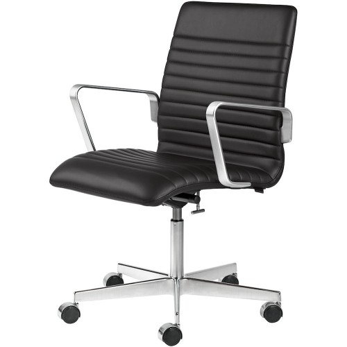 black - with castors - Soft leather - low back Oxford Premium - Fritz Hansen