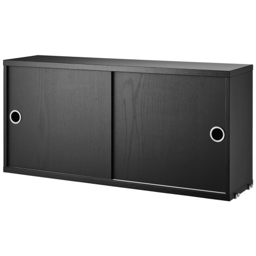 Cabinet portes coulissantes - frêne teinté noir - L78xP20xH37 cm - String Furniture