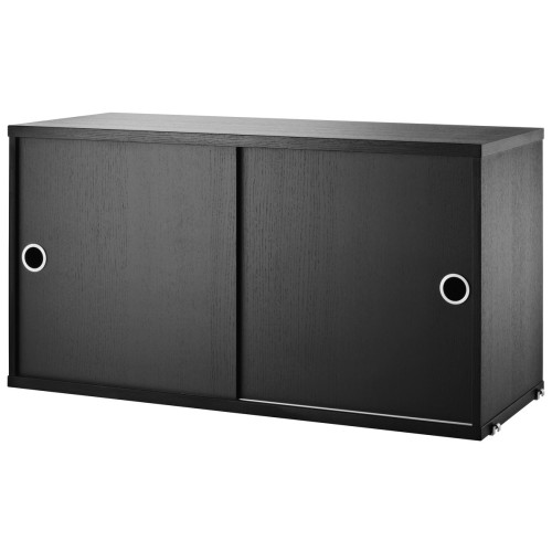 Cabinet portes coulissantes - frêne teinté noir - L78xP30xH42 cm - String Furniture