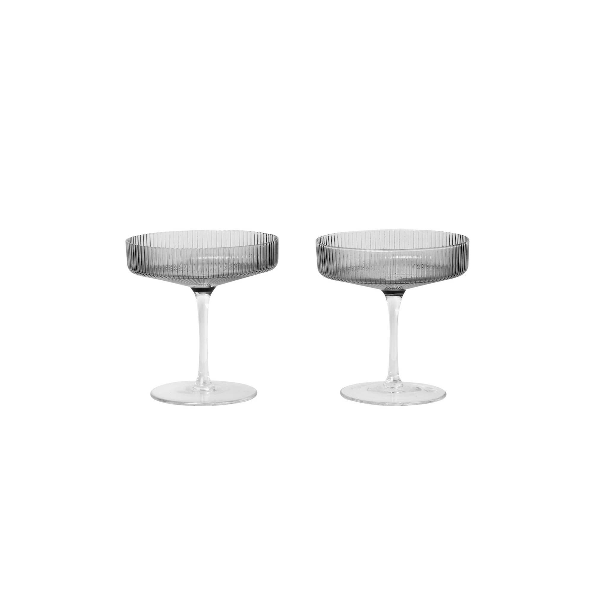 2 x Champagne saucers Ripple - smoked grey