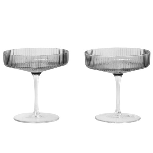 2 x Champagne saucers Ripple - smoked grey