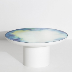 table basse Francis - blanche aquarelle bleu-jaune - large - Petite Friture