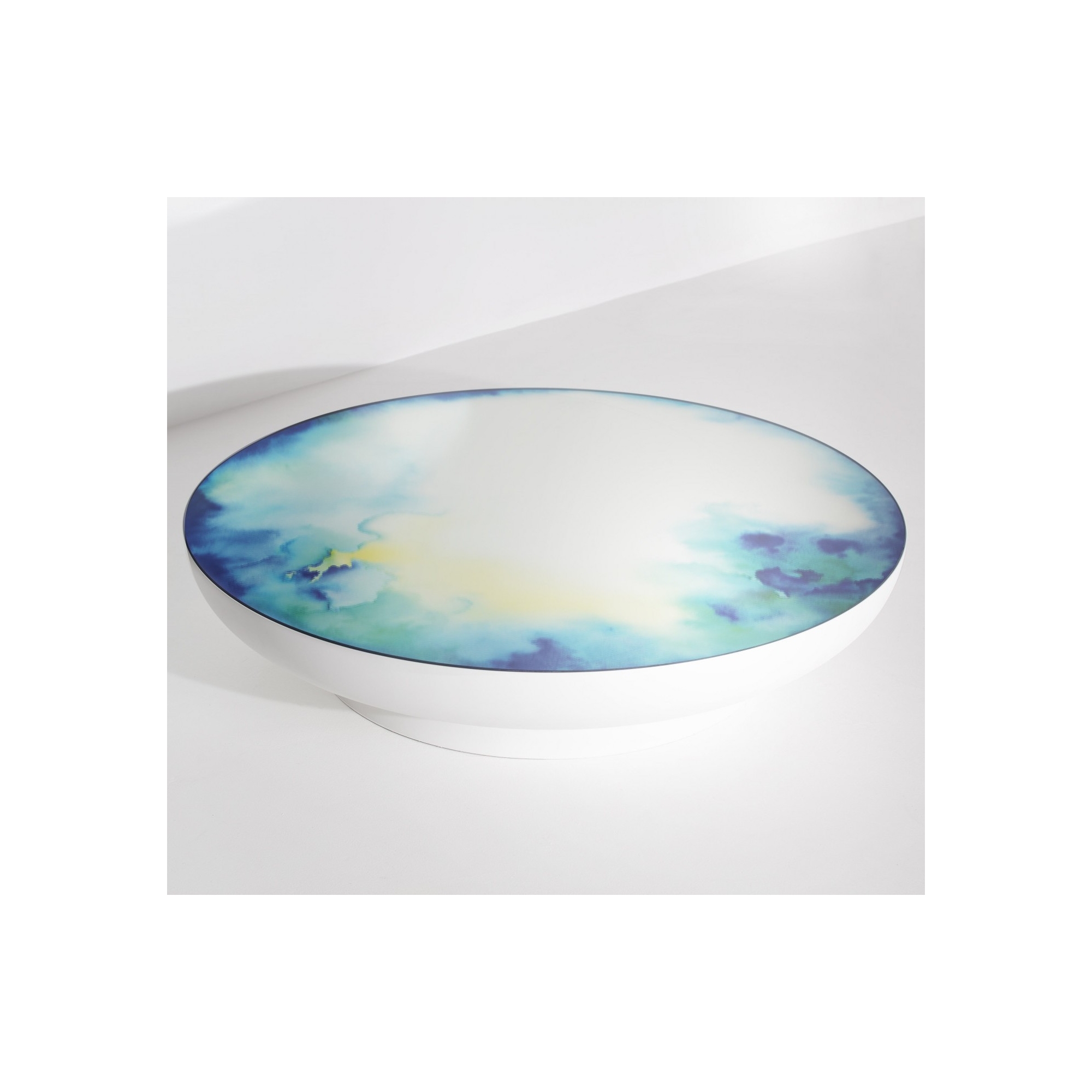 table basse Francis - blanche aquarelle bleu-jaune - extra-large - Petite Friture