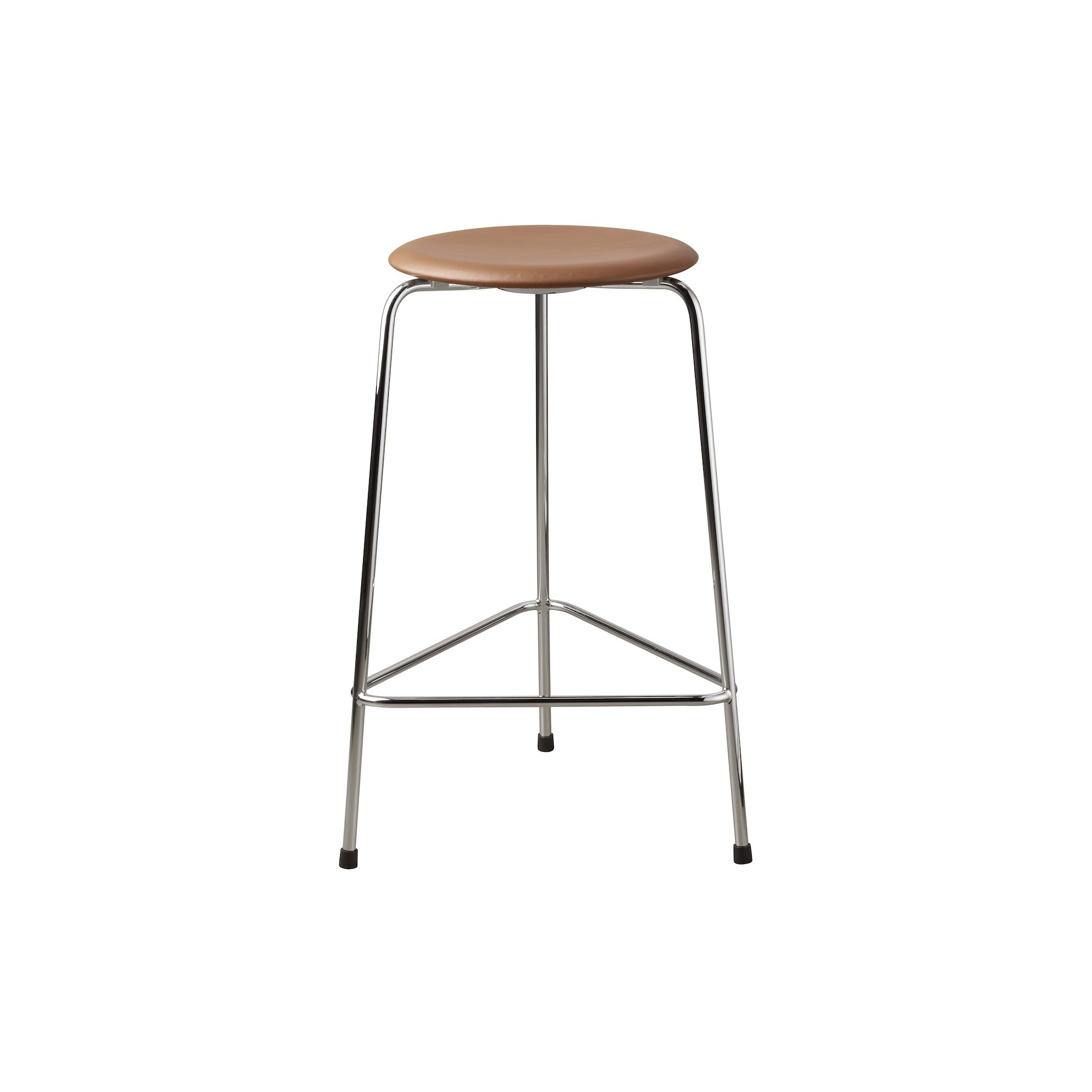 High Dot Counter Stool, 3 legs – Cuir Wild Walnut / Chrome - Fritz Hansen