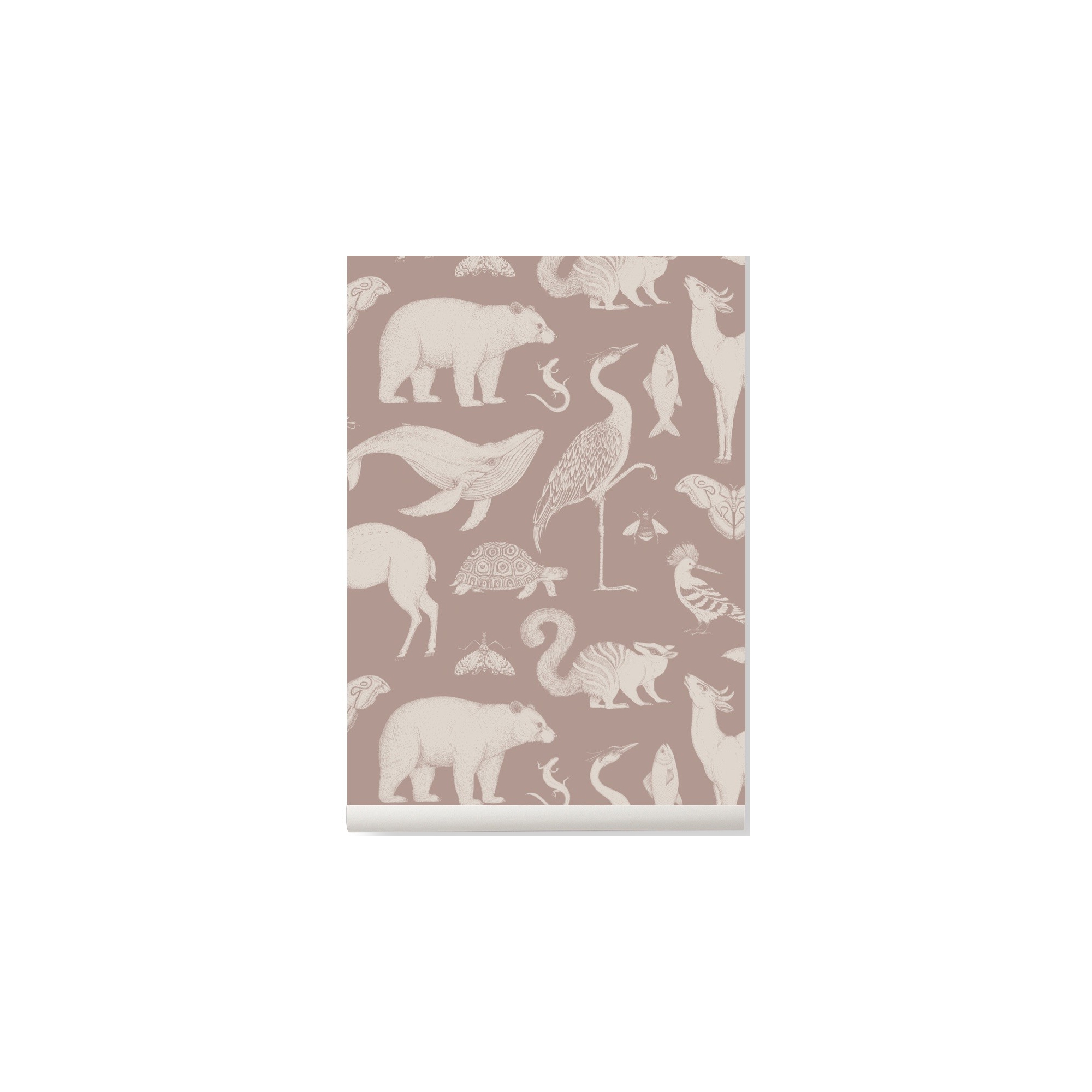 OUT OF STOCK - dusty rose - Animals Wallpaper - Katie Scott - Ferm Living