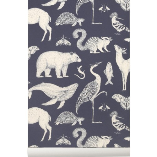 bleu foncé - papier peint Animals - Katie Scott - Ferm Living