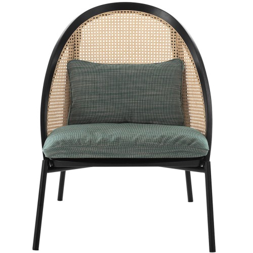 Loïe lounge chair - black lacquered ash + Raas fabric colour 942, woven cane backrest