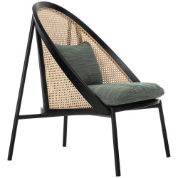 fauteuil Loïe - frêne peint en noir + tissu Raas couleur 942, dossier canné