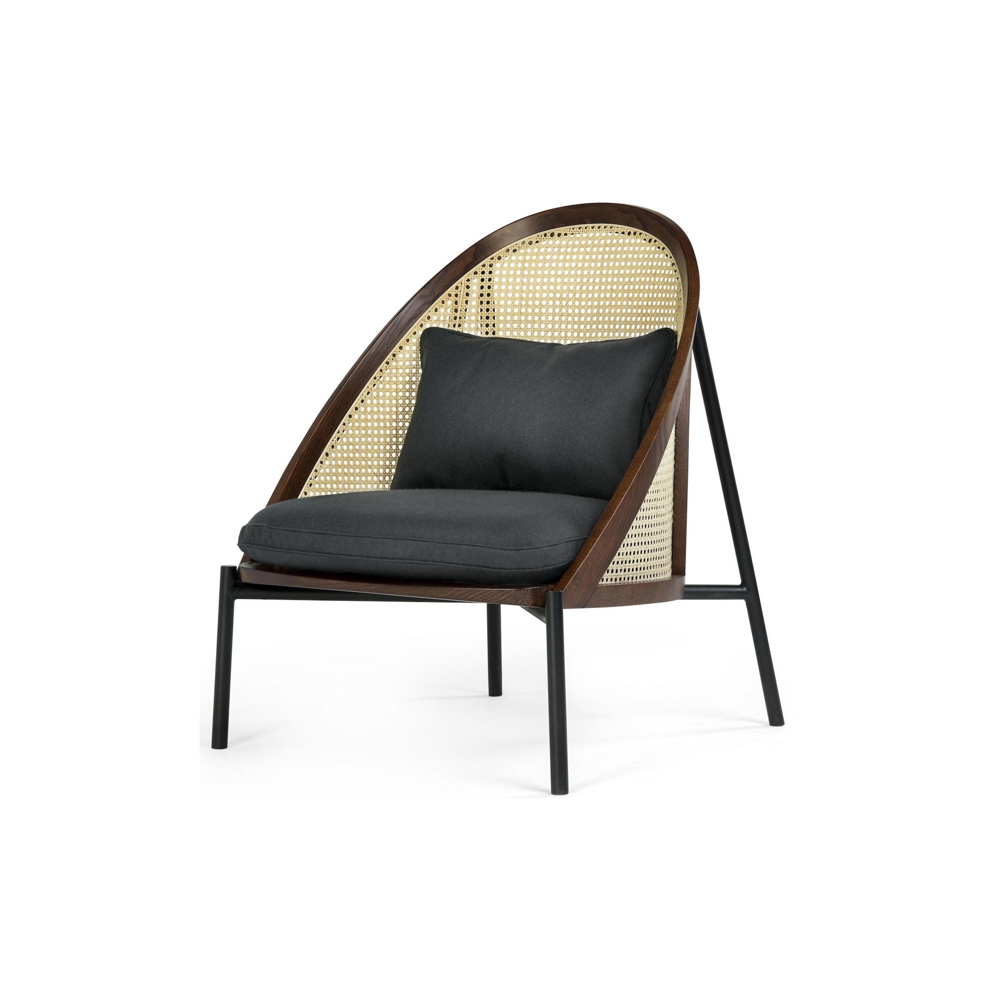 Loïe lounge chair - dark walnut stained ash, Divina 3 fabric colour 181, woven cane backrest