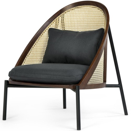 fauteuil Loïe - frêne teinté noyer foncé + tissu Divina 3 couleur 181, dossier canné