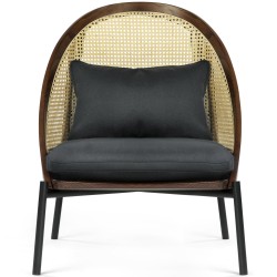 Loïe lounge chair - dark walnut stained ash, Divina 3 fabric colour 181, woven cane backrest