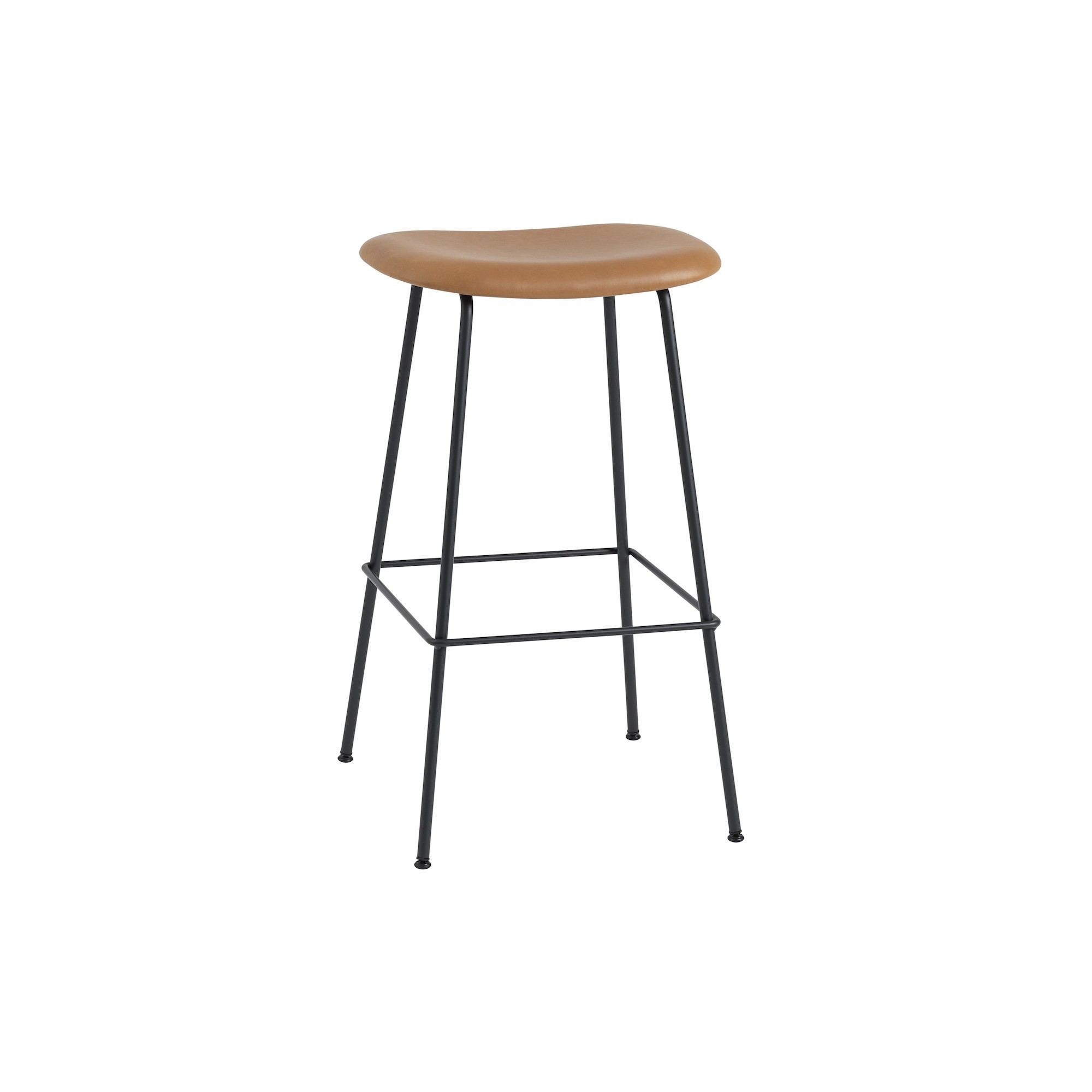 cognac Refine leather / black - Fiber bar stool - tube base without backrest - Muuto