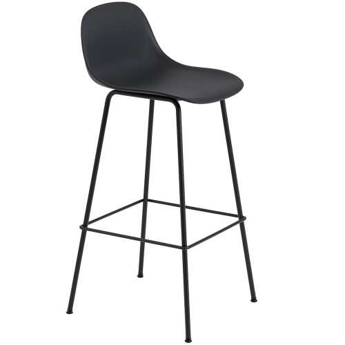 black / black - Fiber bar stool - tube base with backrest - Muuto