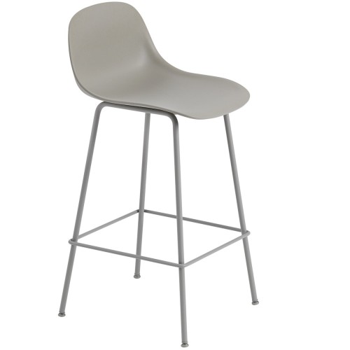 grey / grey - Fiber bar stool - tube base with backrest - Muuto