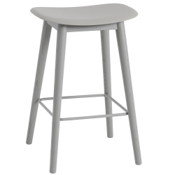 gris / gris - tabouret de bar Fiber pieds bois, sans dossier - Muuto