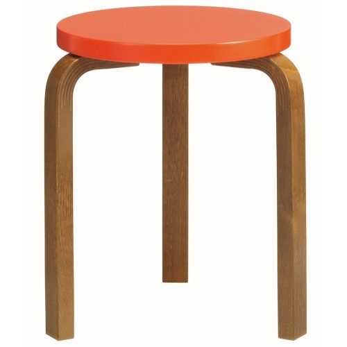 walnut + bright red - stool 60 - Artek