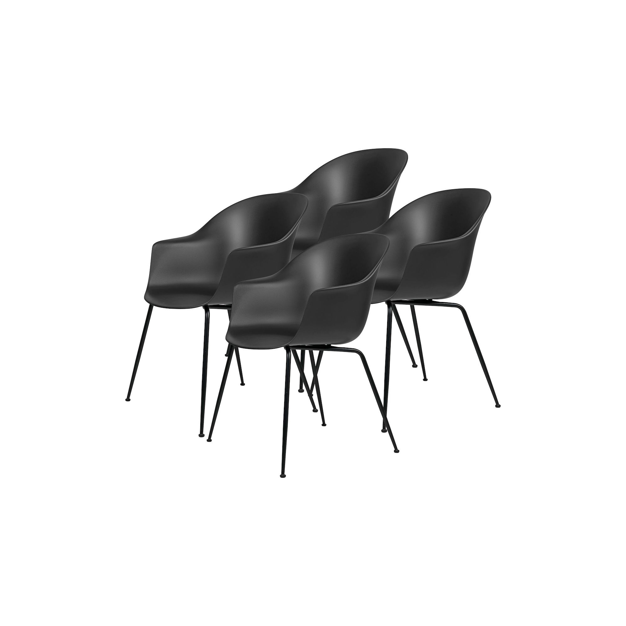 lot de 4 chaises Bat plastique - coque noire + piètement métal - Gubi