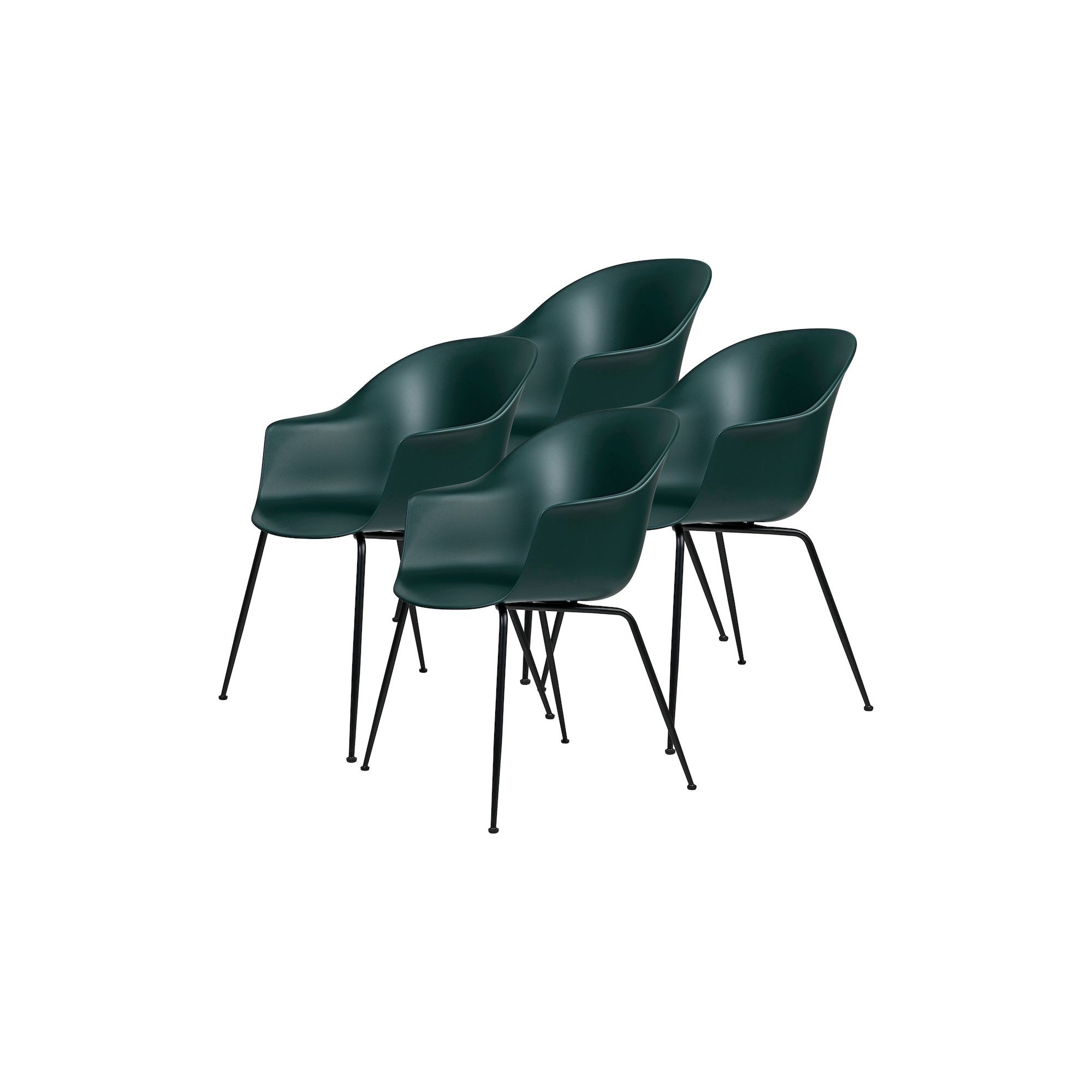 lot de 4 chaises Bat plastique - coque vert foncé + piètement métal - Gubi