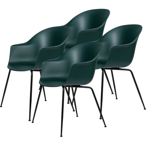 lot de 4 chaises Bat plastique - coque vert foncé + piètement métal - Gubi