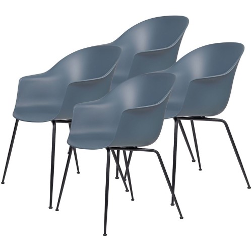 pack of 4 Bat plastic chairs - smoke blue shell - metal legs - Gubi