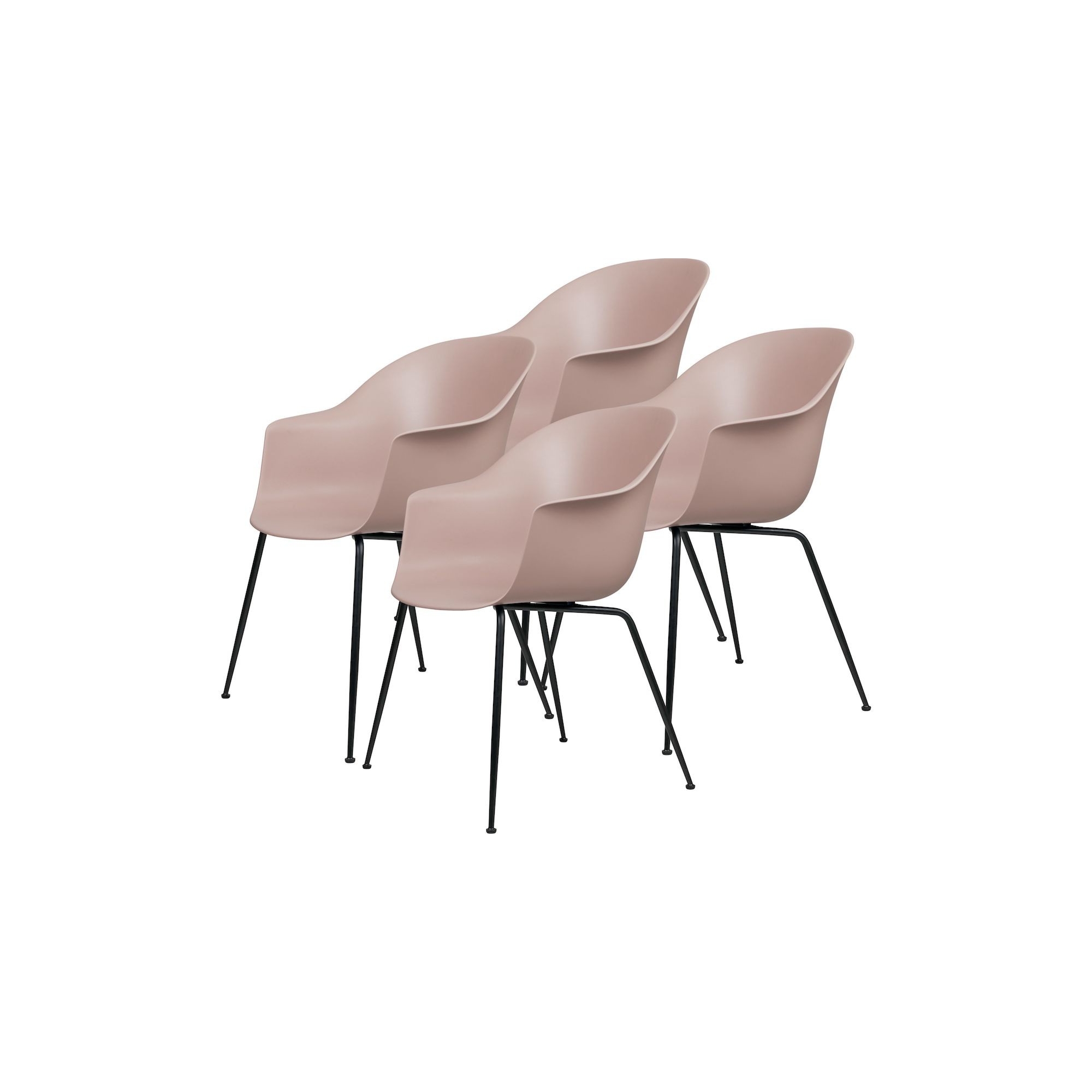 pack of 4 Bat plastic chairs - sweet pink shell - metal legs - Gubi