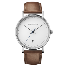 EPUISE - Koppel 38mm - quartz, cadran blanc, cuir marron