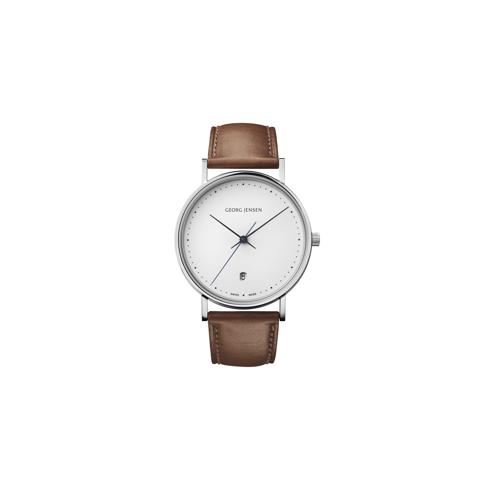 EPUISE - Koppel 38mm - quartz, cadran blanc, cuir marron