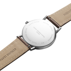 EPUISE - Koppel 38mm - quartz, cadran blanc, cuir marron