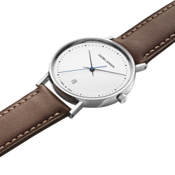 EPUISE - Koppel 38mm - quartz, cadran blanc, cuir marron