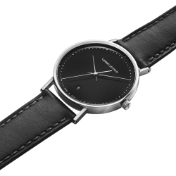 Koppel 38mm - quartz, cadran noir, cuir noir