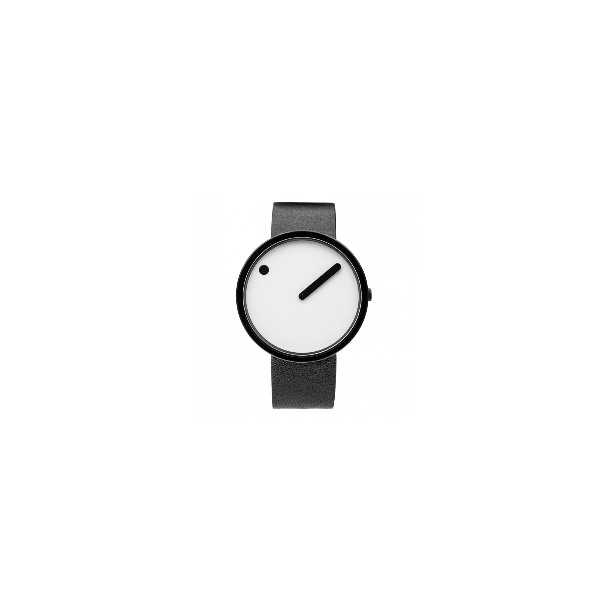 Picto Ø40mm - white/matt black, black leather strap